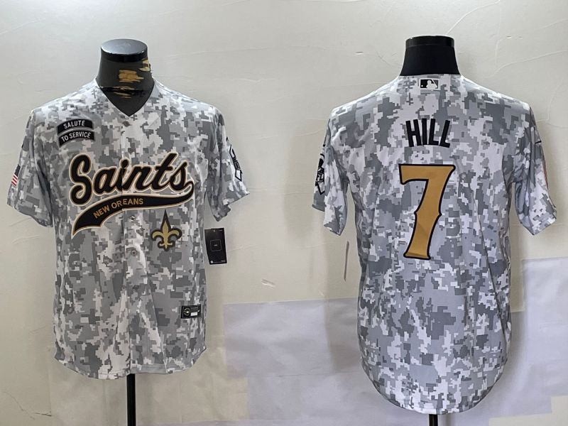 Men New Orleans Saints #7 Hill Nike Arctic Camo 2024 Salute to Service Limited NFL Jersey style 3